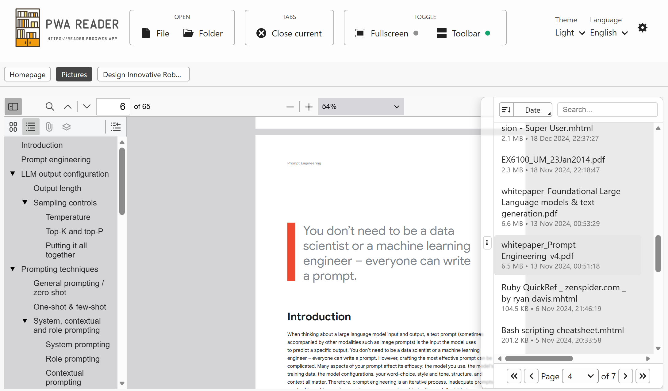 Screenshot of PWA Reader 1